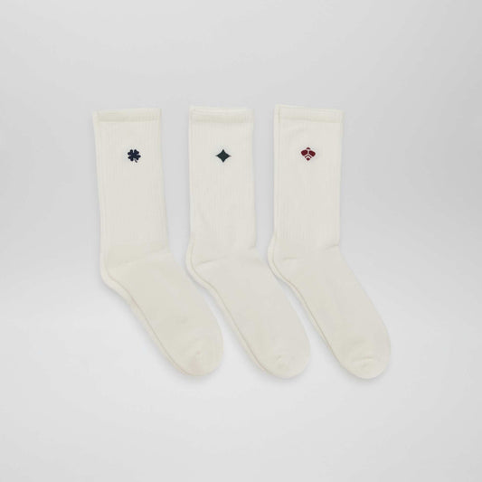 Chaussettes hautes en maille - Lot de 3 Blanc