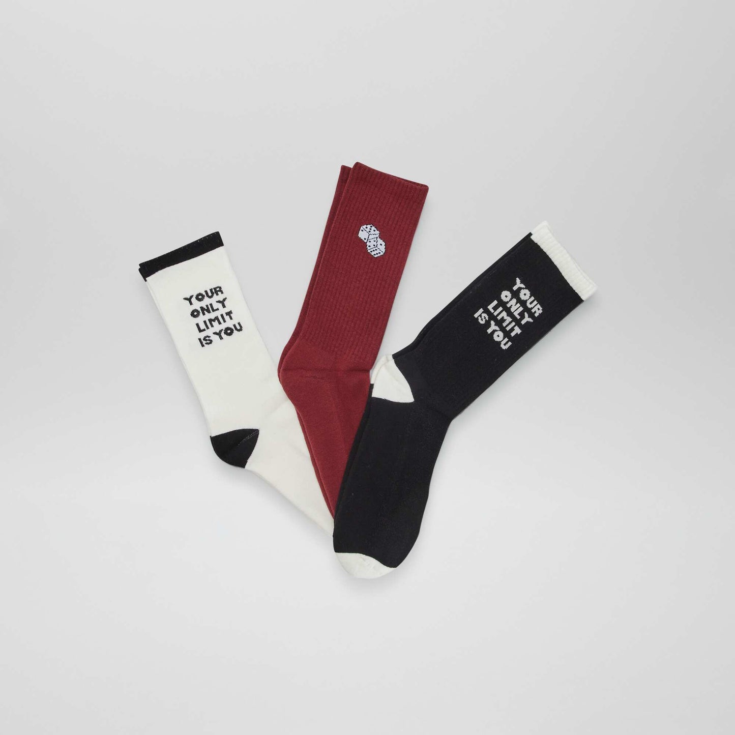 Chaussettes hautes en maille - Lot de 3 Noir/bordeaux/blanc