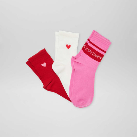 Lot de 3 chaussettes fantaisies de type sport Rouge