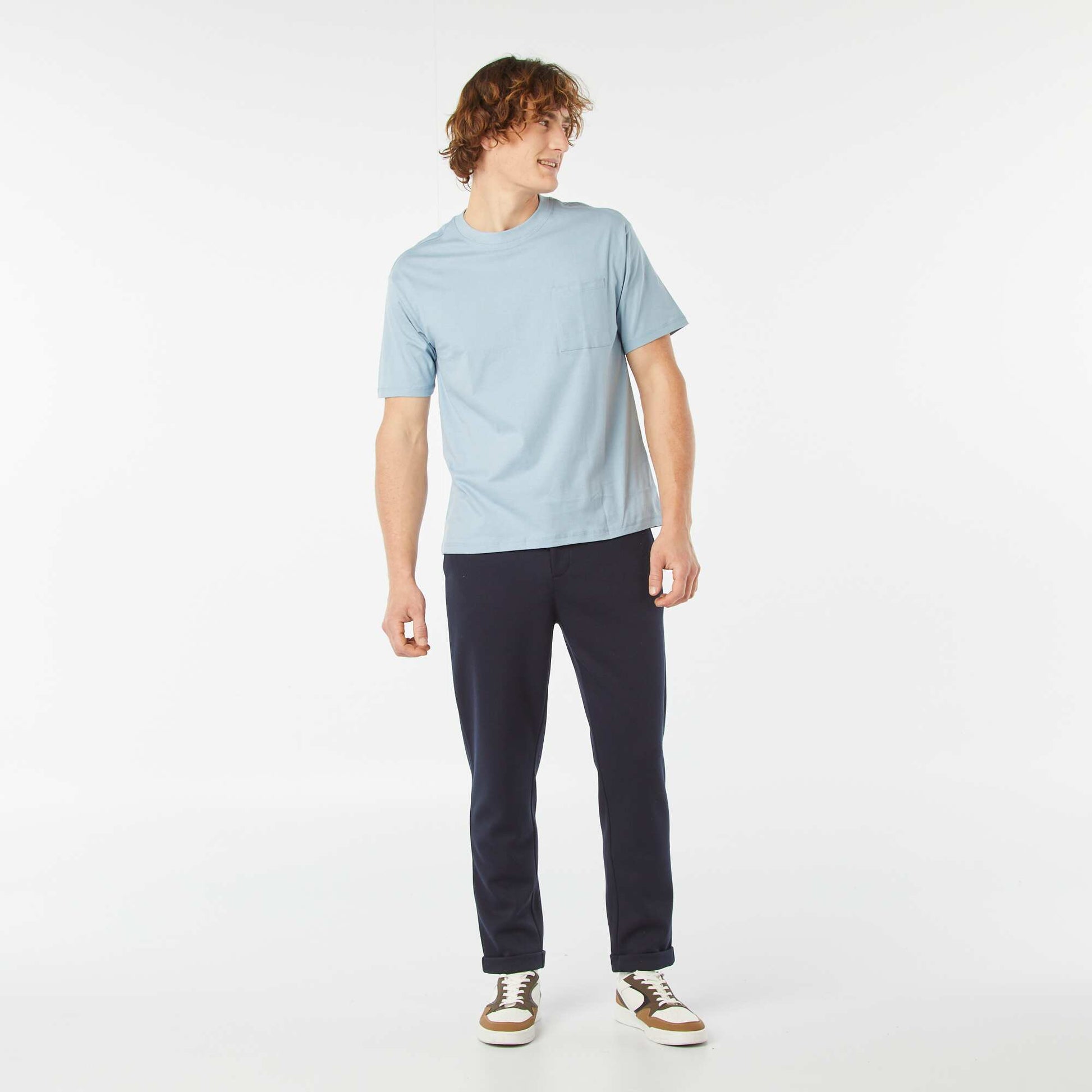 T-shirt uni avec poche poitrine BLEU