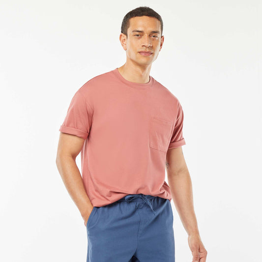 T-shirt uni avec poche poitrine ROSE