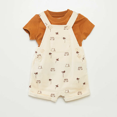 Ensemble salopette short + t-shirt - 2 pièces BLANC