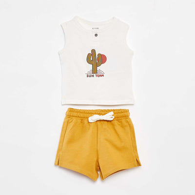 Ensemble t-shirt sans manches + short - 2 pièces BLANC