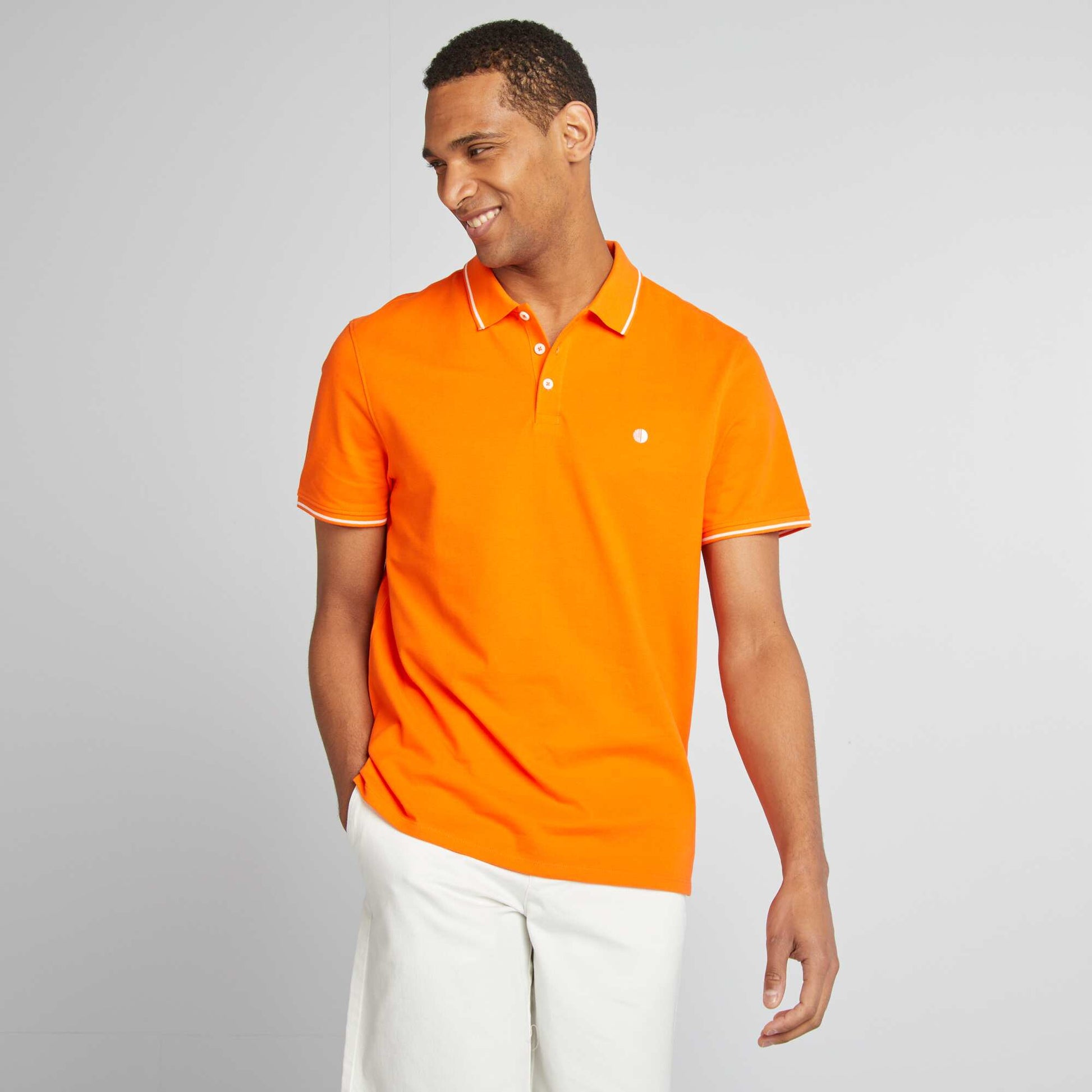 Polo uni en piqué de coton manches courtes ORANGE