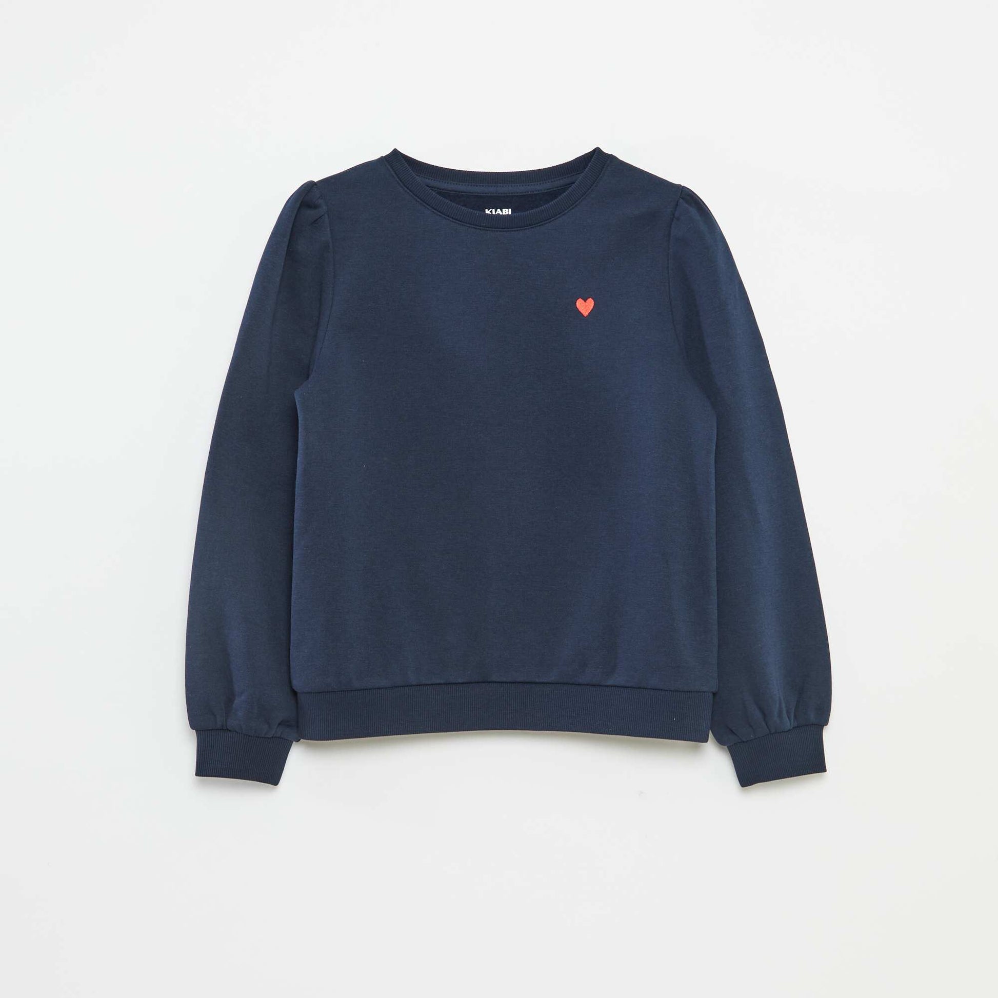 Sweat en molleton avec broderie et fronces aux épaules BLEU
