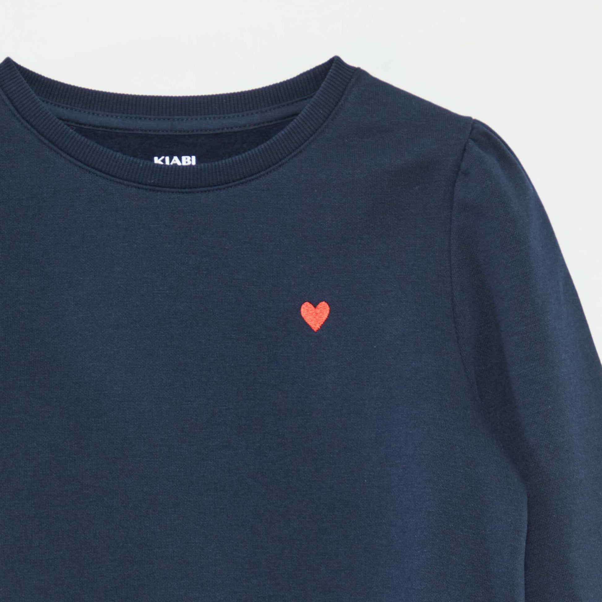 Sweat en molleton avec broderie et fronces aux épaules BLEU