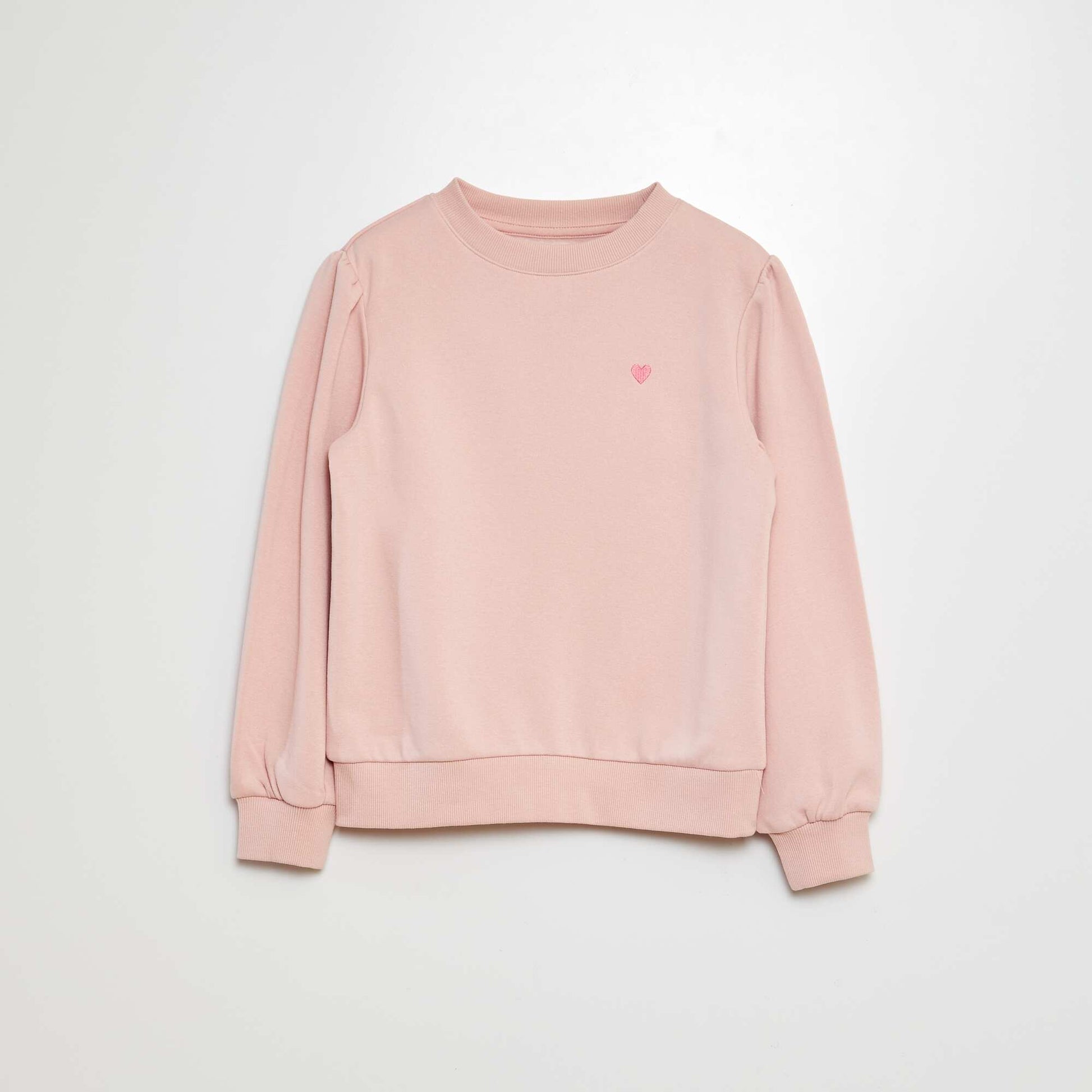 Sweat en molleton avec broderie et fronces aux épaules ROSE