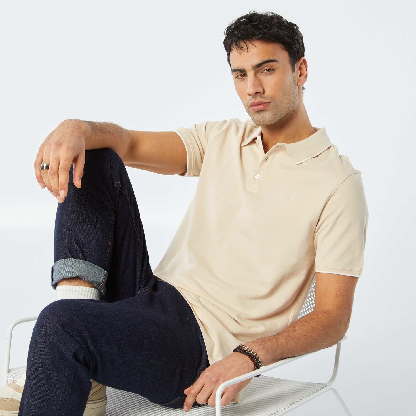 Polo en piqué de coton BEIGE