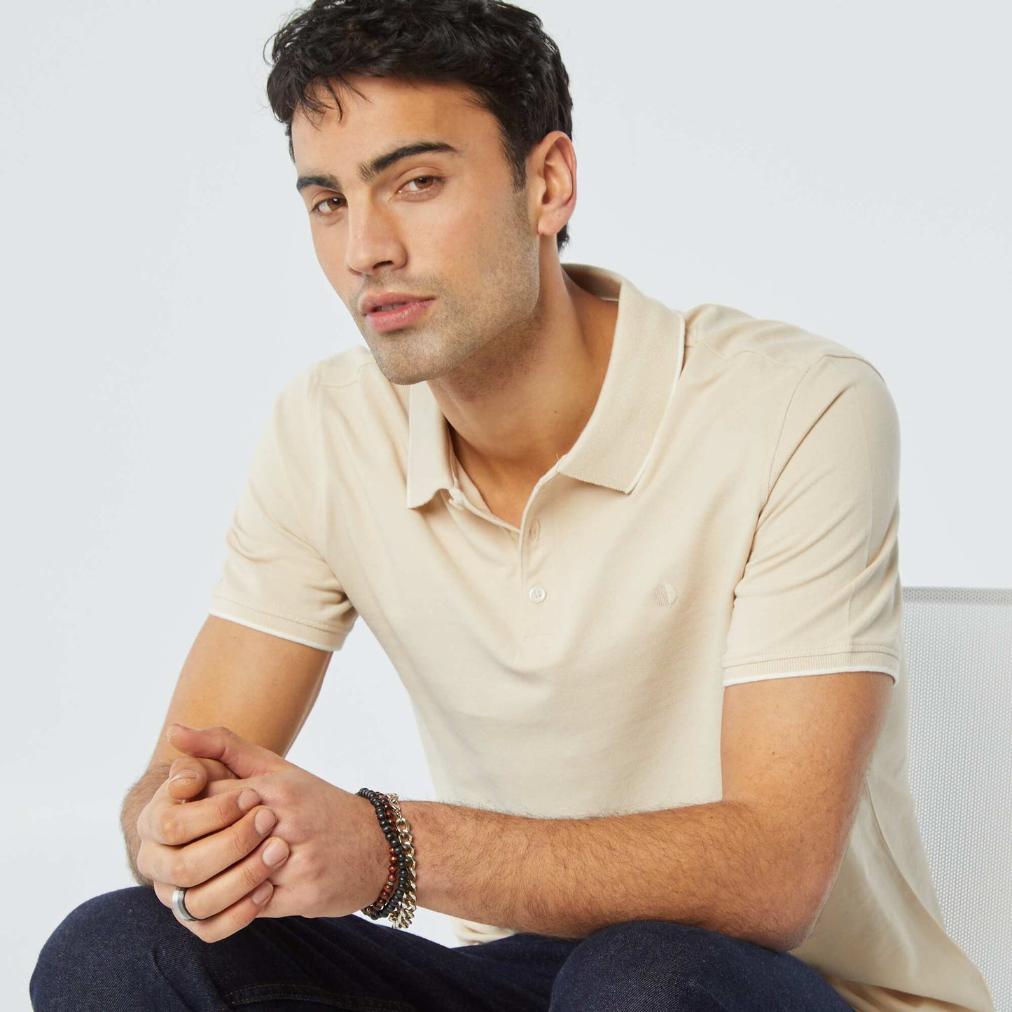 Polo en piqué de coton BEIGE