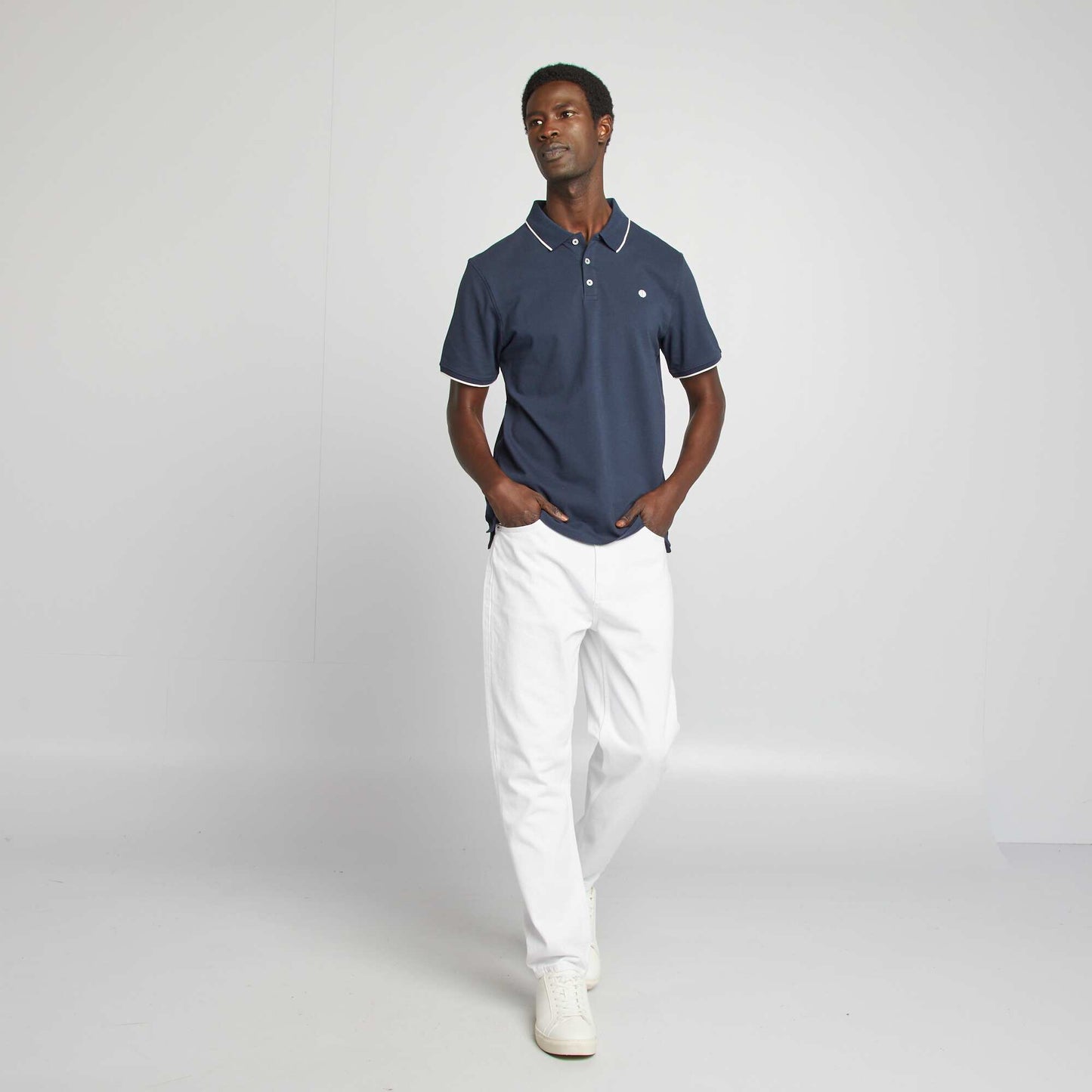 Polo en piqué de coton BLEU MARINE