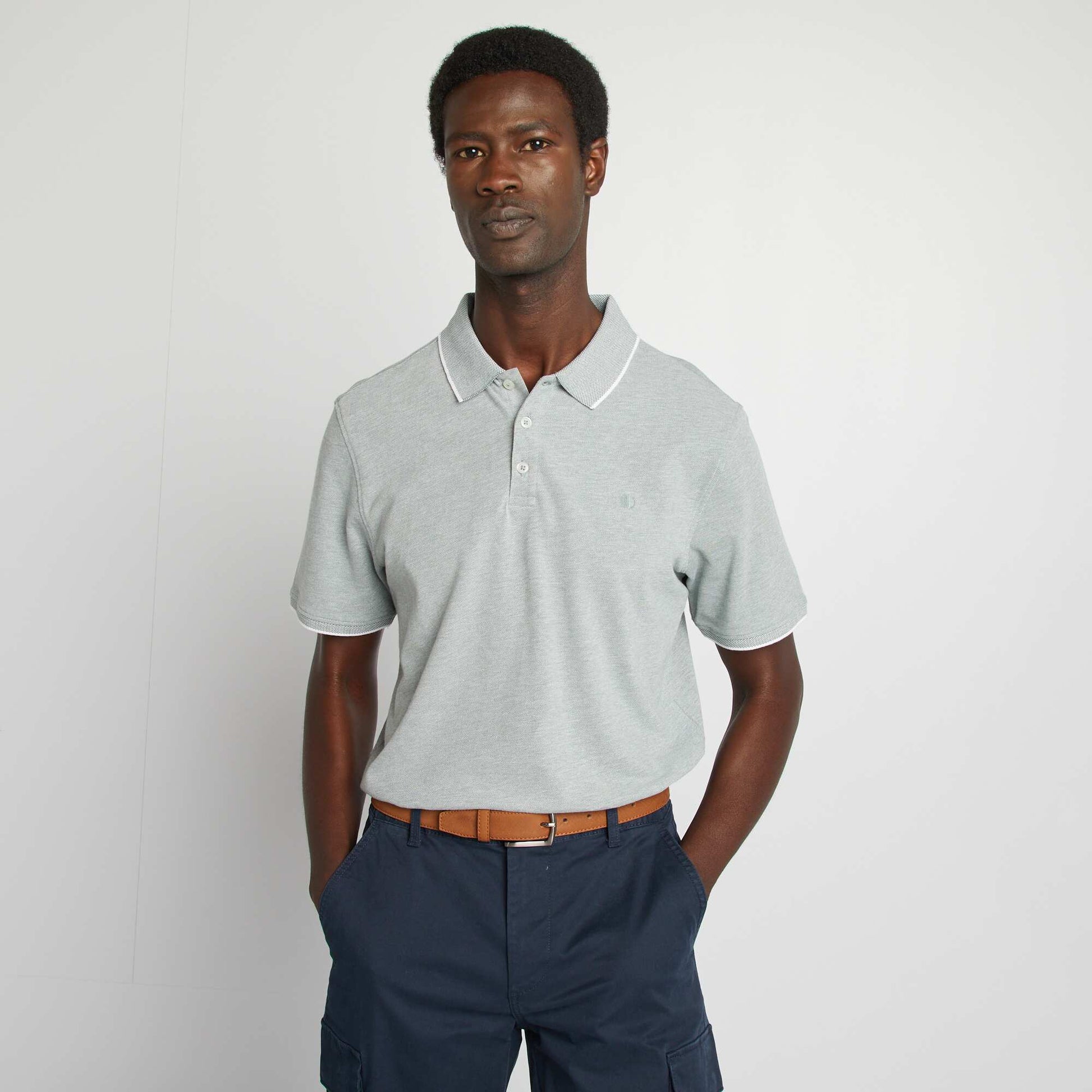 Polo en piqué de coton VERT MOULINé