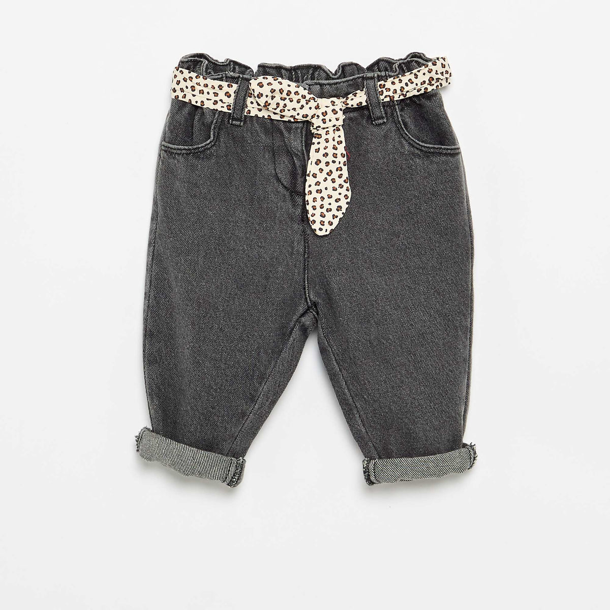 Jean paperbag + ceinture à motif BLANC