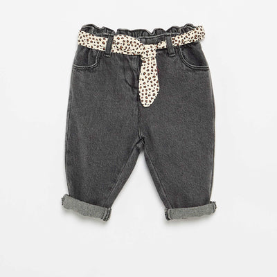 Jean paperbag + ceinture à motif BLANC