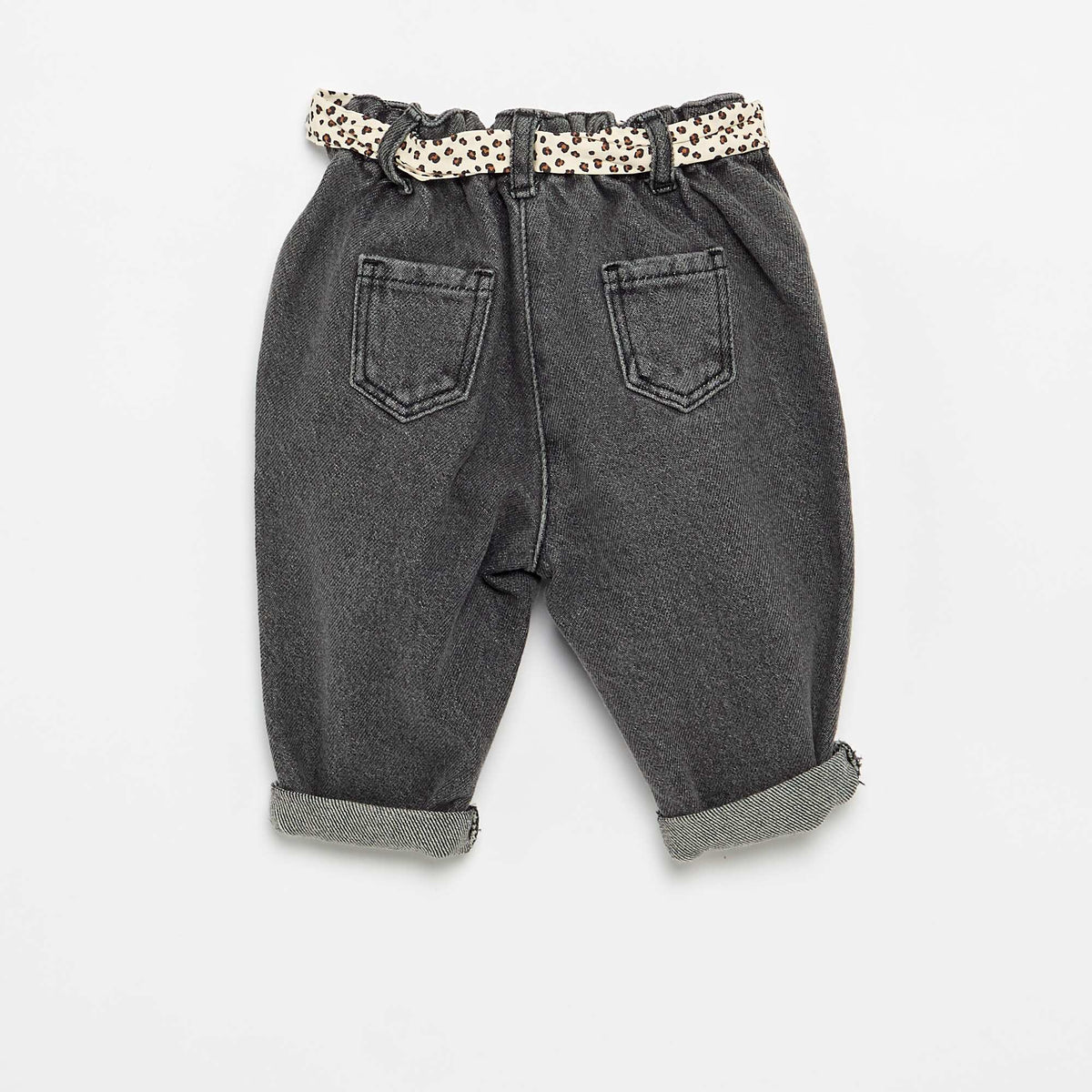 Jean paperbag + ceinture à motif BLANC