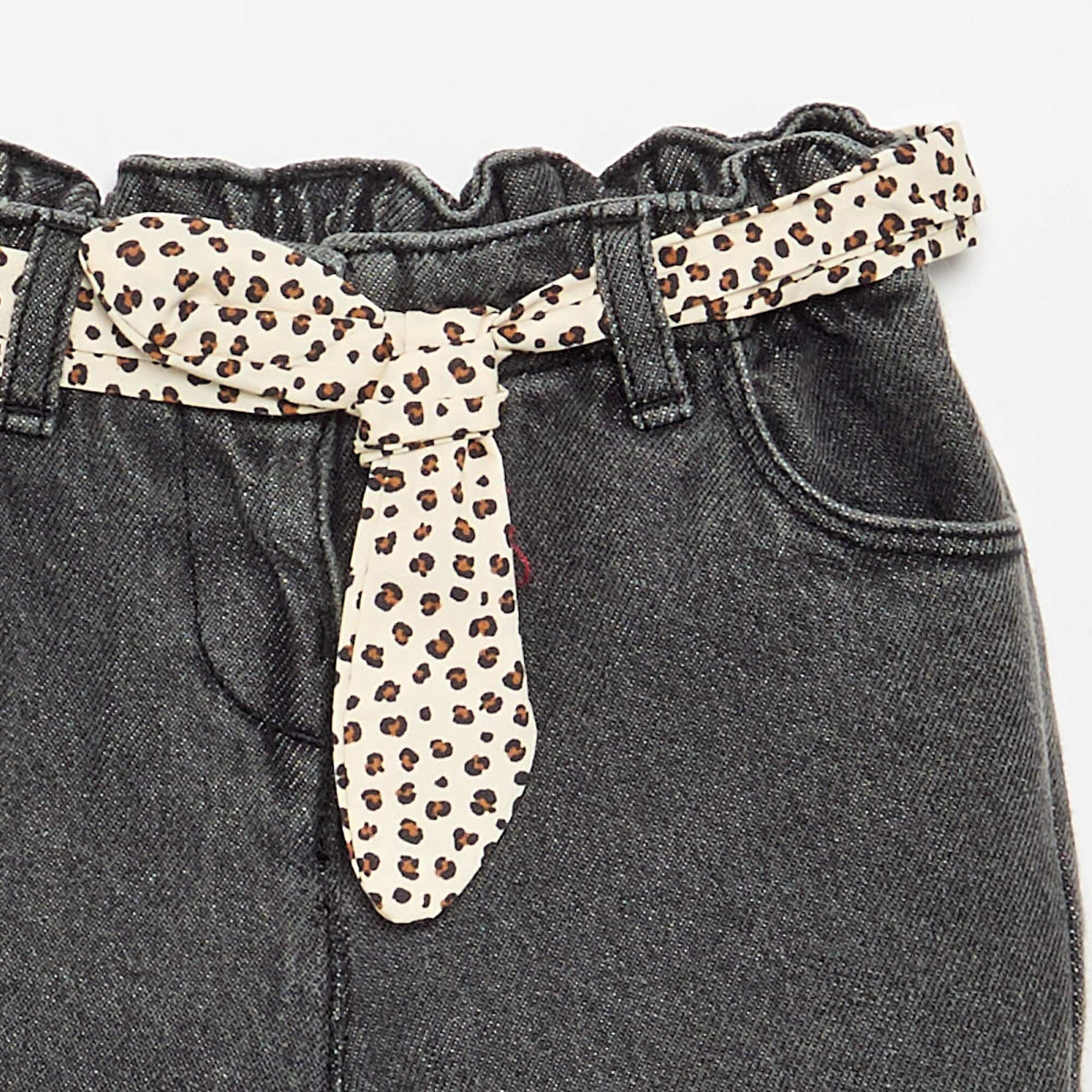 Jean paperbag + ceinture à motif BLANC
