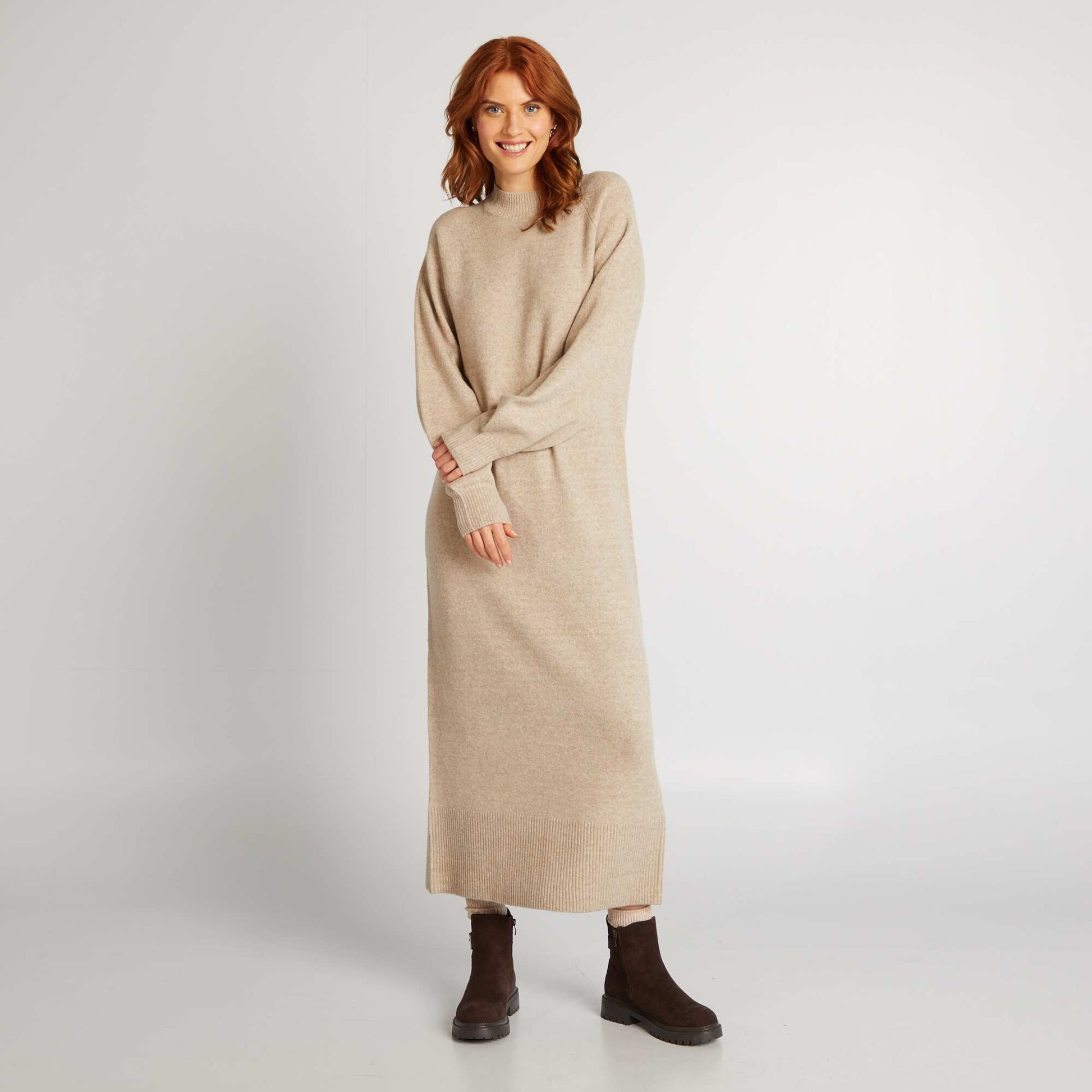 Robe pull midi Beige