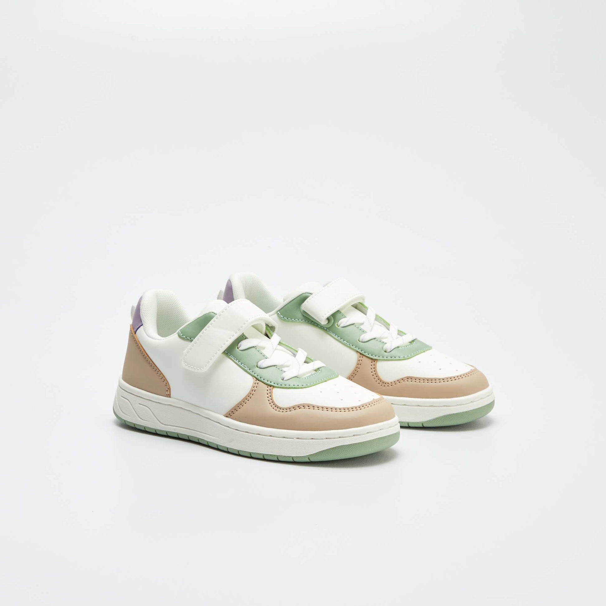Baskets basses en simili color-block Blanc/beige