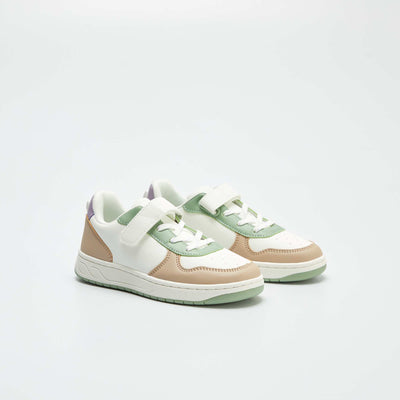 Baskets basses en simili color-block Blanc/beige