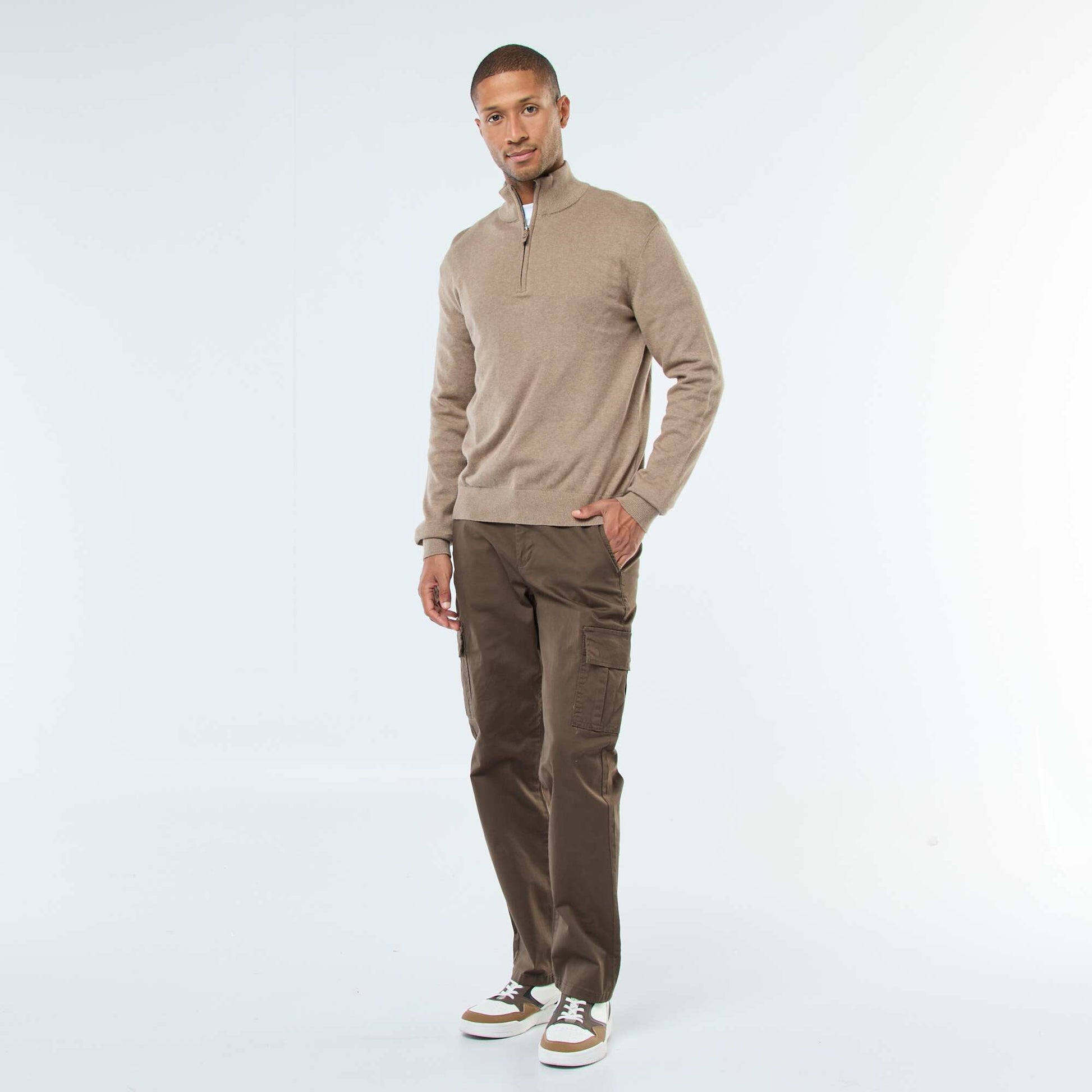 Pantalon multipoches coupe droite MARRON