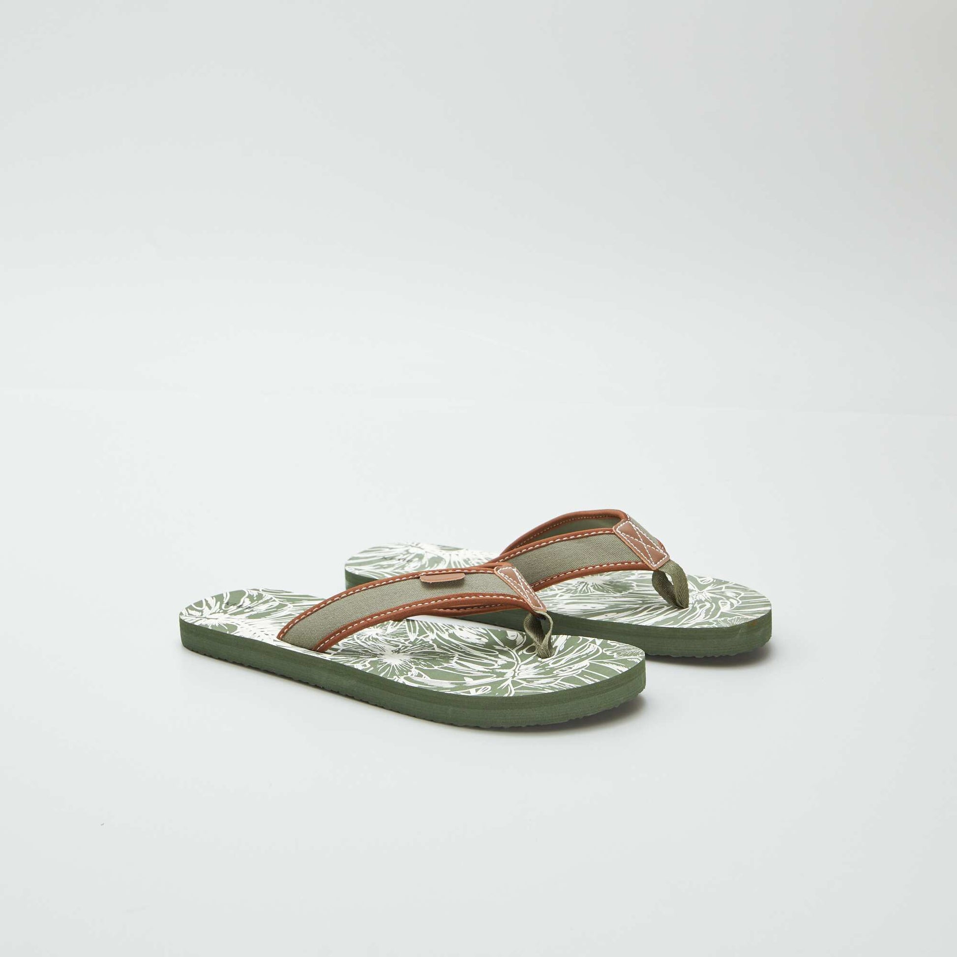 Tongs imprimées avec lanières en tissu KAKI