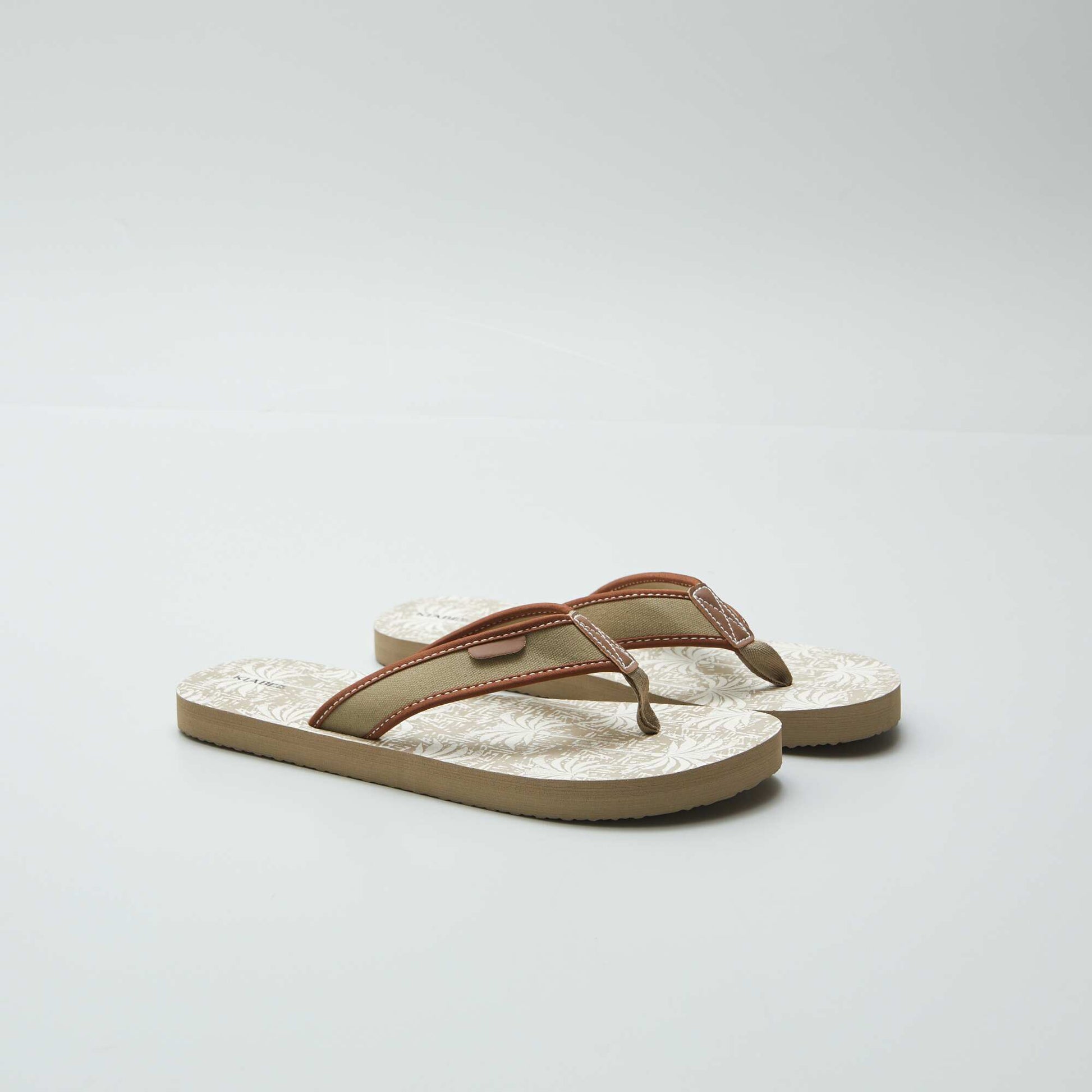 Tongs imprimées avec lanières en tissu Beige
