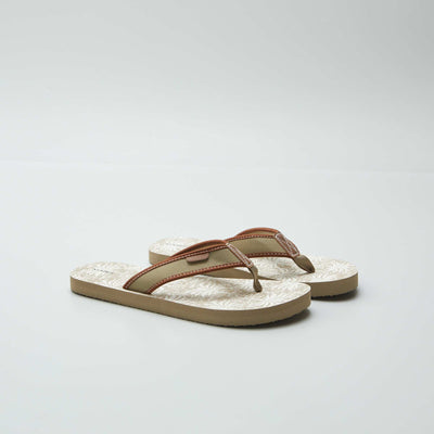 Tongs imprimées avec lanières en tissu Beige