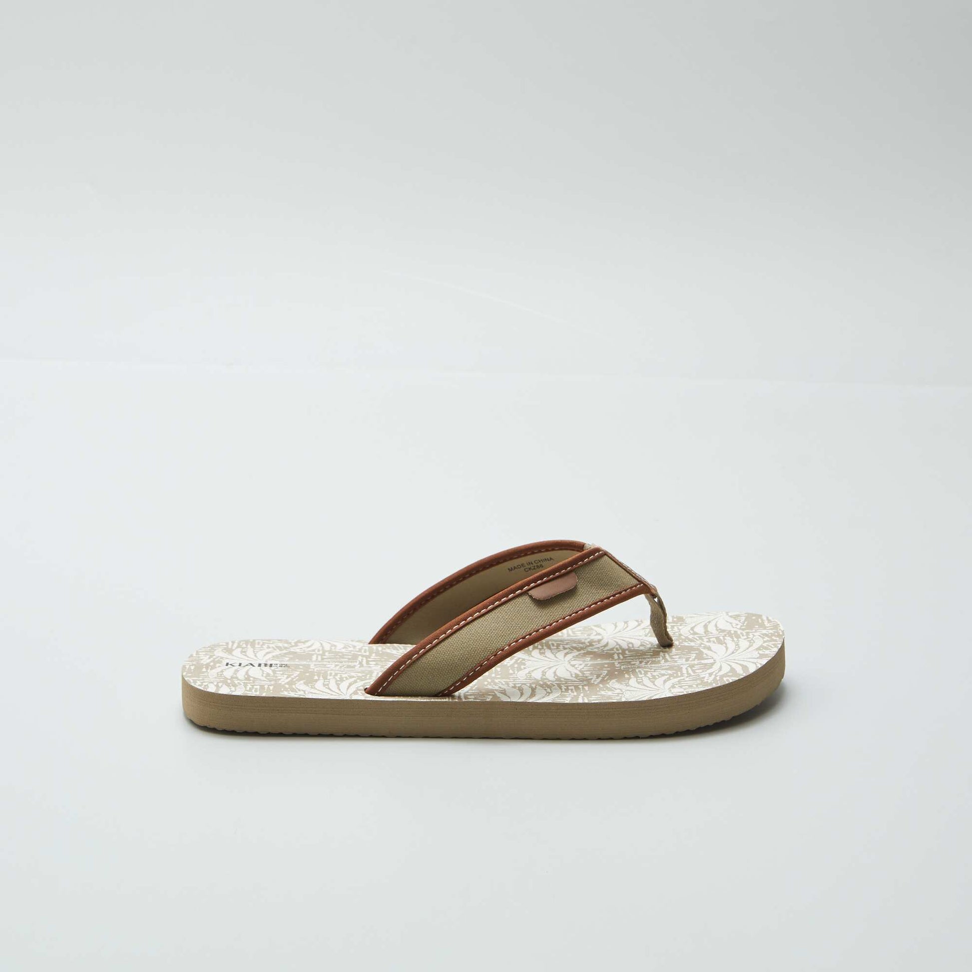 Tongs imprimées avec lanières en tissu Beige