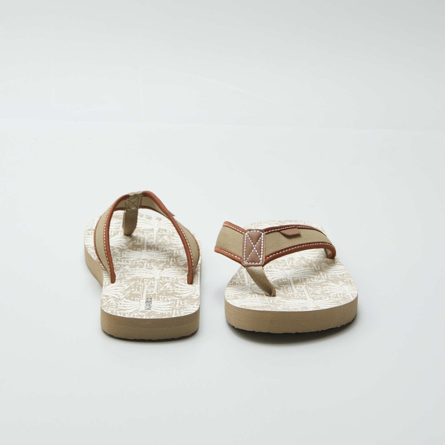 Tongs imprimées avec lanières en tissu Beige
