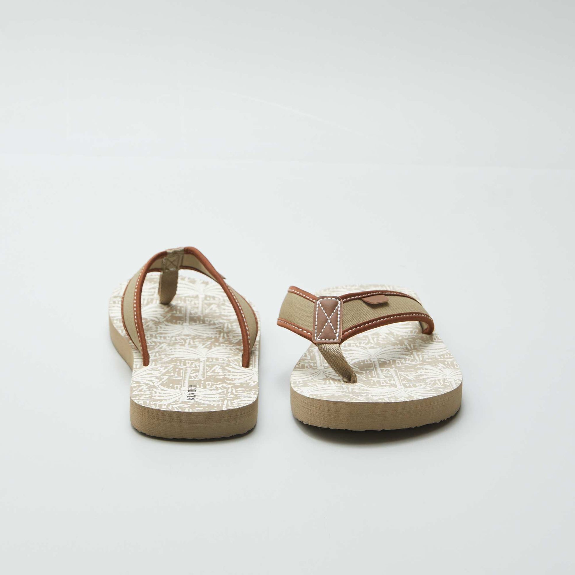 Tongs imprimées avec lanières en tissu Beige