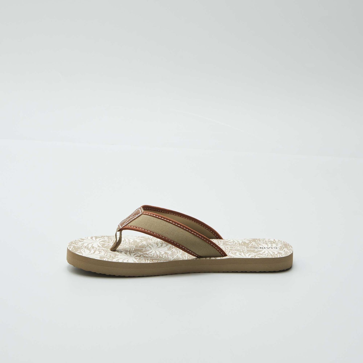 Tongs imprimées avec lanières en tissu Beige