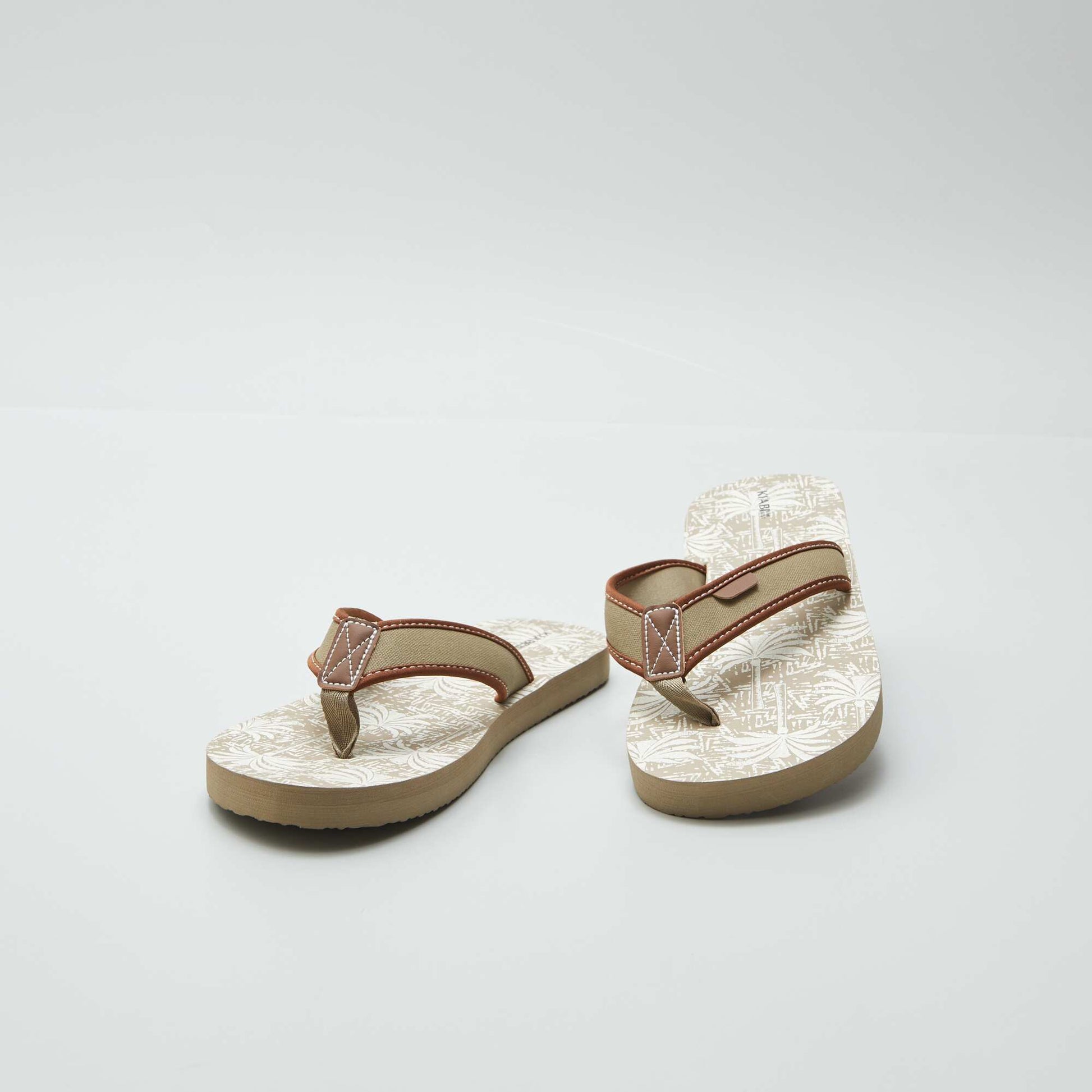 Tongs imprimées avec lanières en tissu Beige