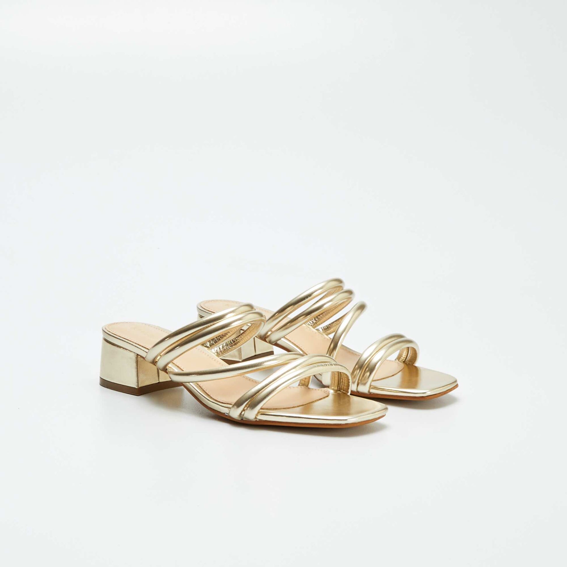 Mules à talons en simili Doré