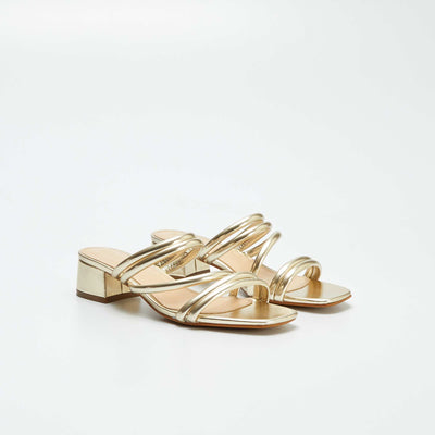 Mules à talons en simili Doré