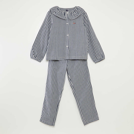 Ensemble pyjama long avec colerette- 2 pièces Bleu