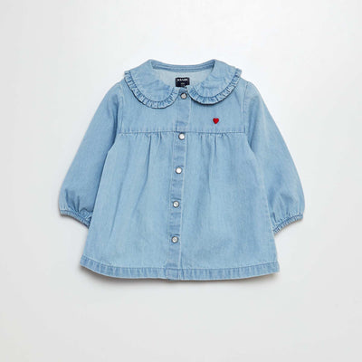 Chemise en denim avec broderie cœur BLEU