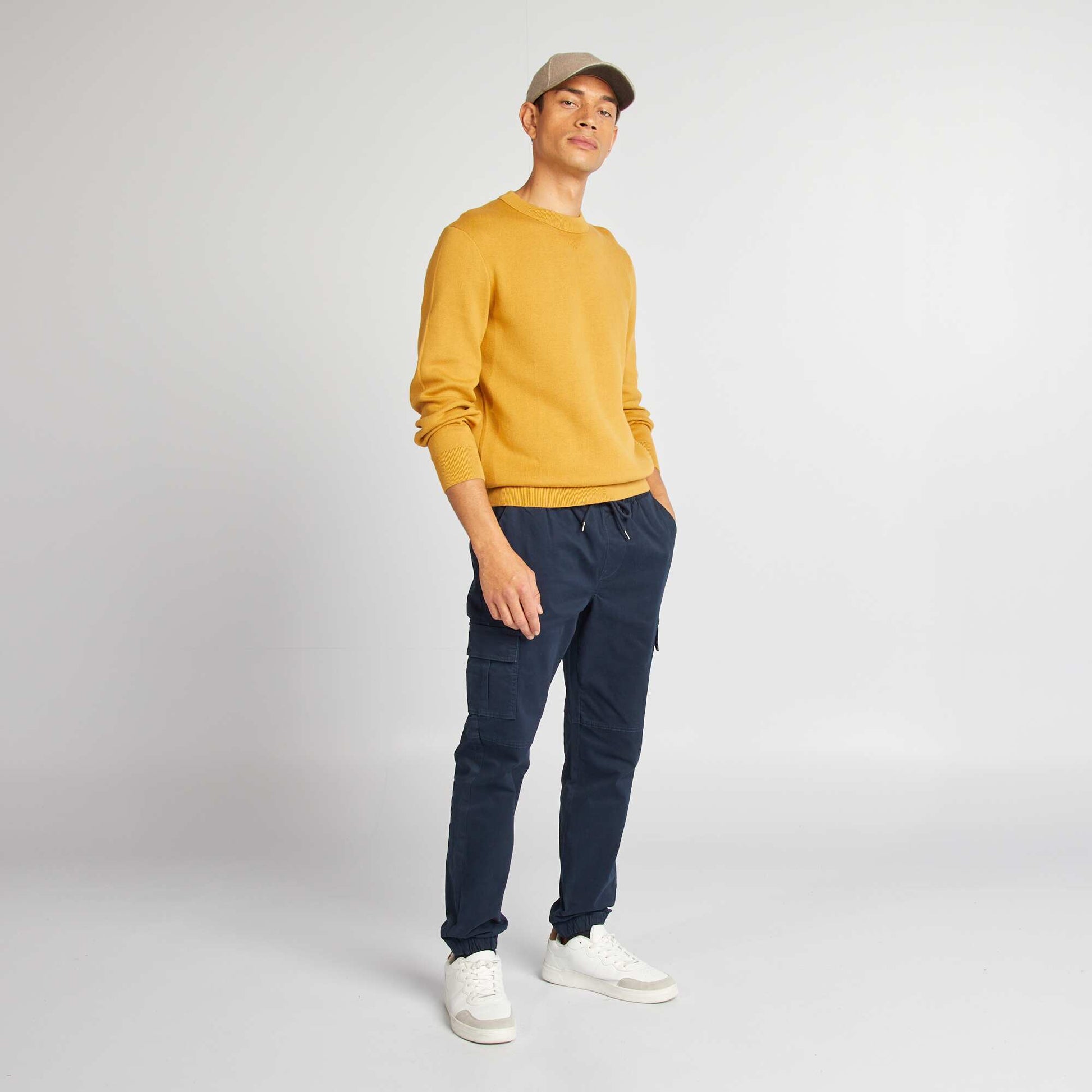 Pantalon multipoches avec ceinture élastique + cordons Bleu