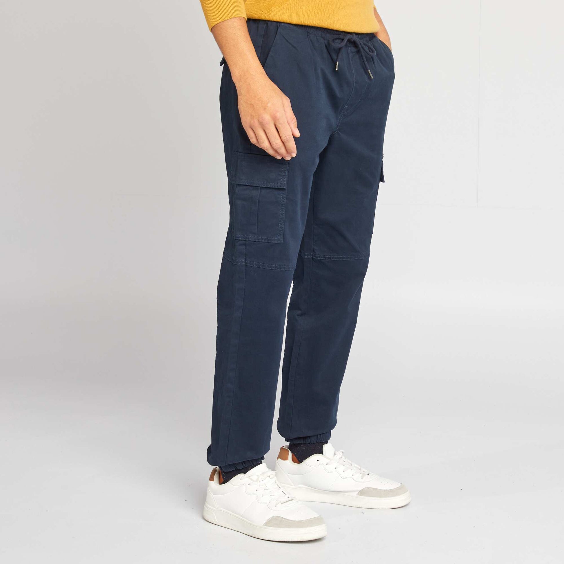 Pantalon multipoches avec ceinture élastique + cordons Bleu