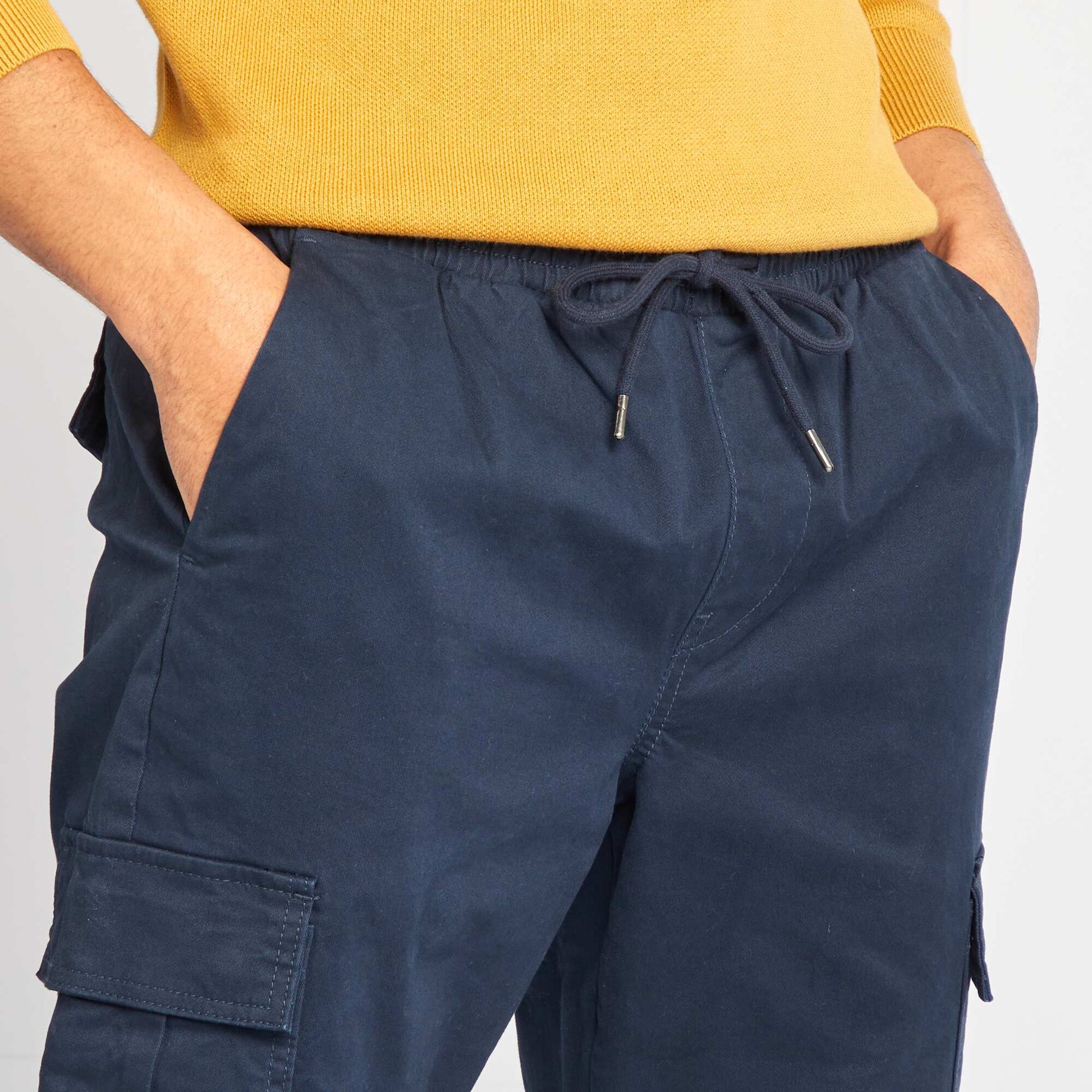 Pantalon multipoches avec ceinture élastique + cordons Bleu
