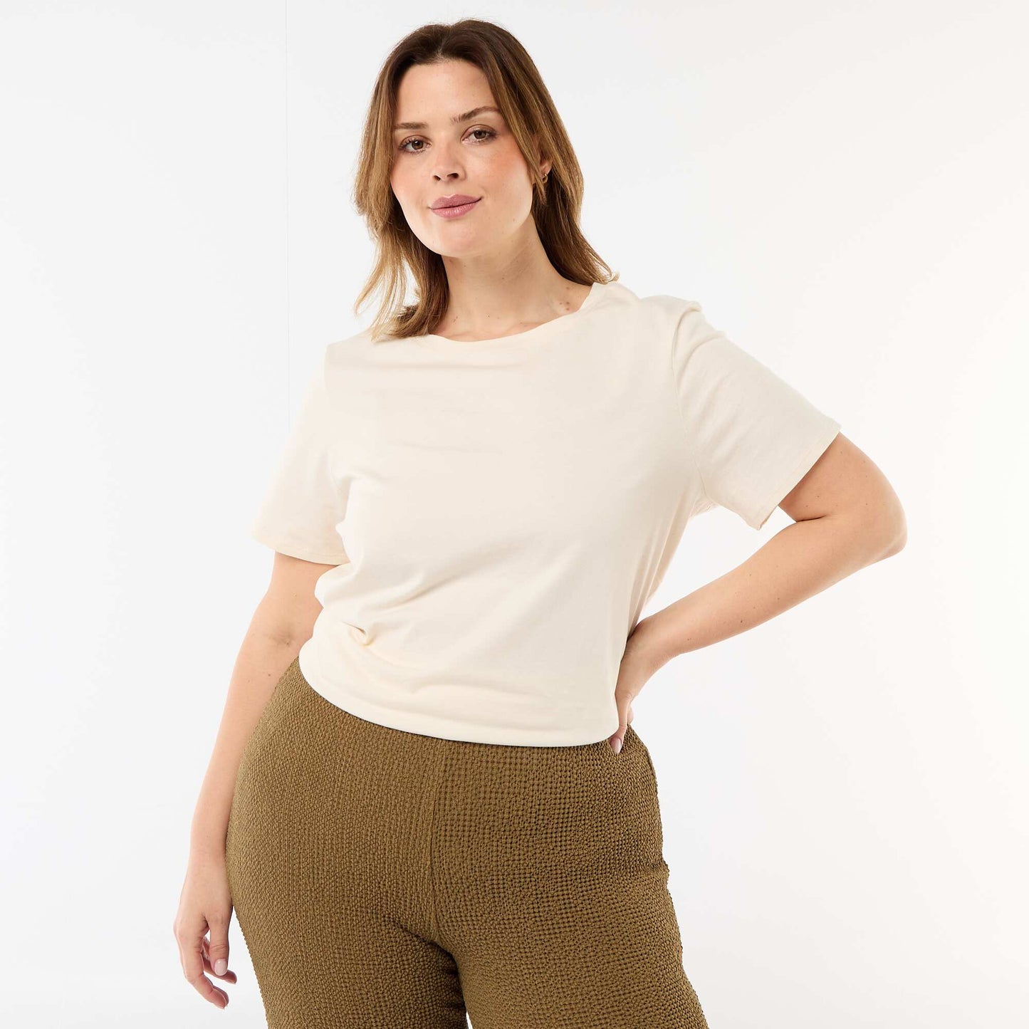 T-shirt en maille jersey manches courtes BEIGE