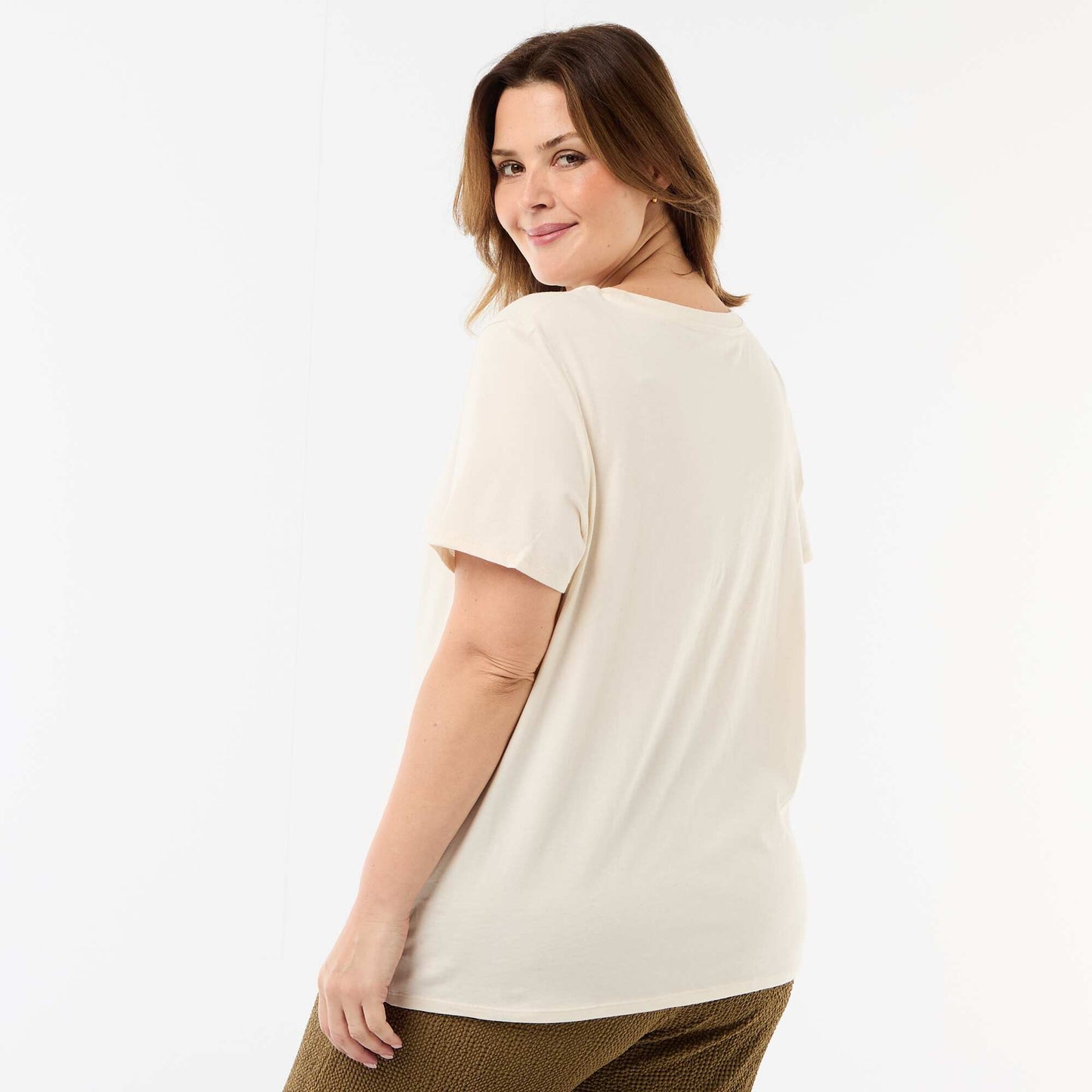 T-shirt en maille jersey manches courtes BEIGE