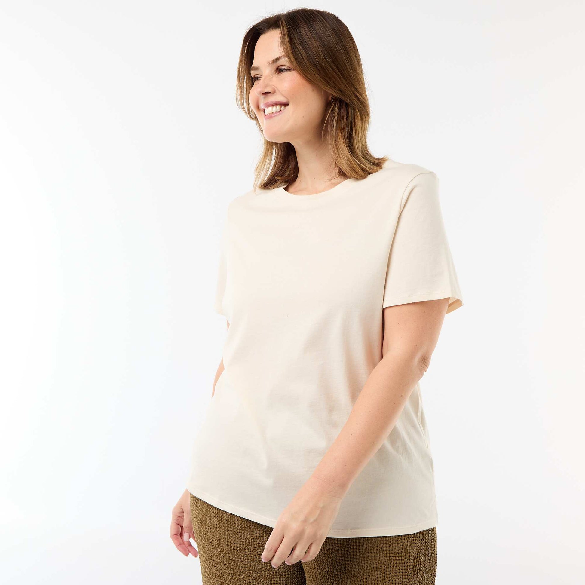 T-shirt en maille jersey manches courtes BEIGE