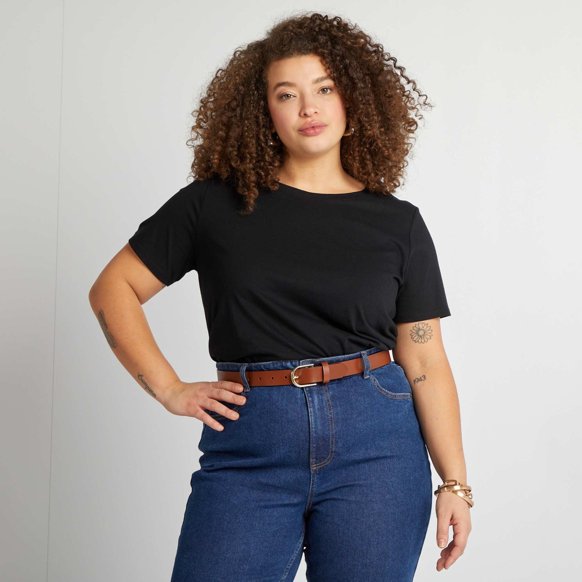 T-shirt en maille jersey manches courtes NOIR
