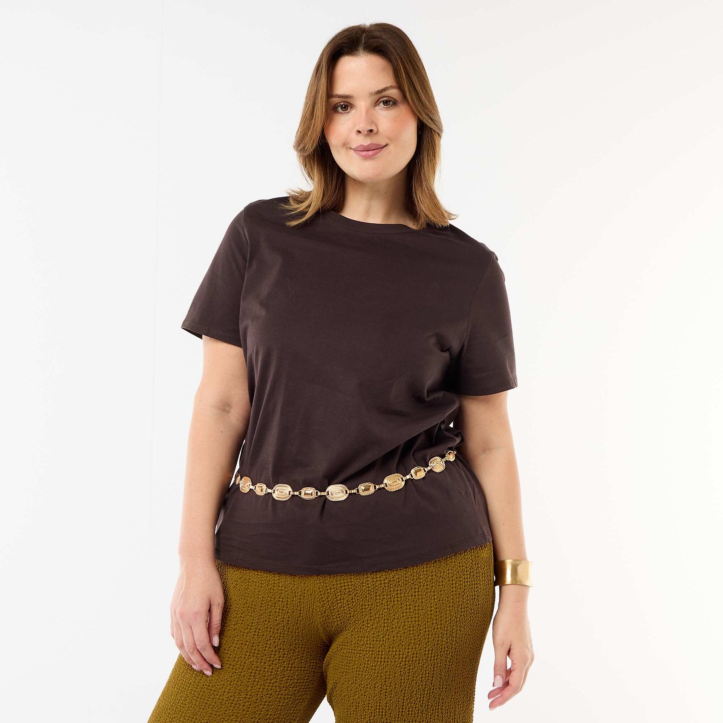 T-shirt en maille jersey manches courtes MARRON