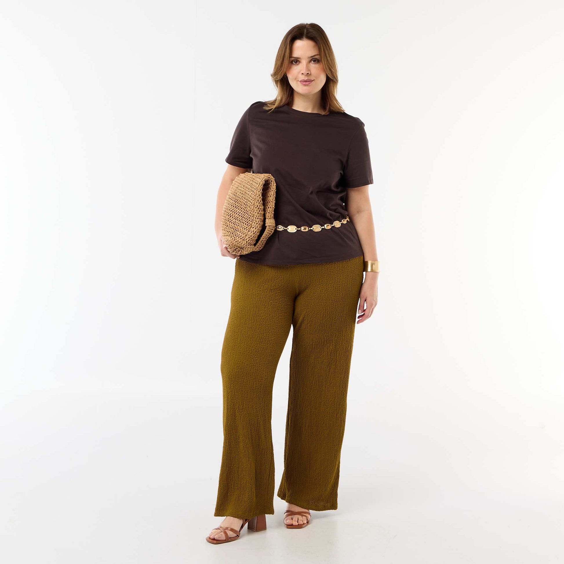 T-shirt en maille jersey manches courtes MARRON