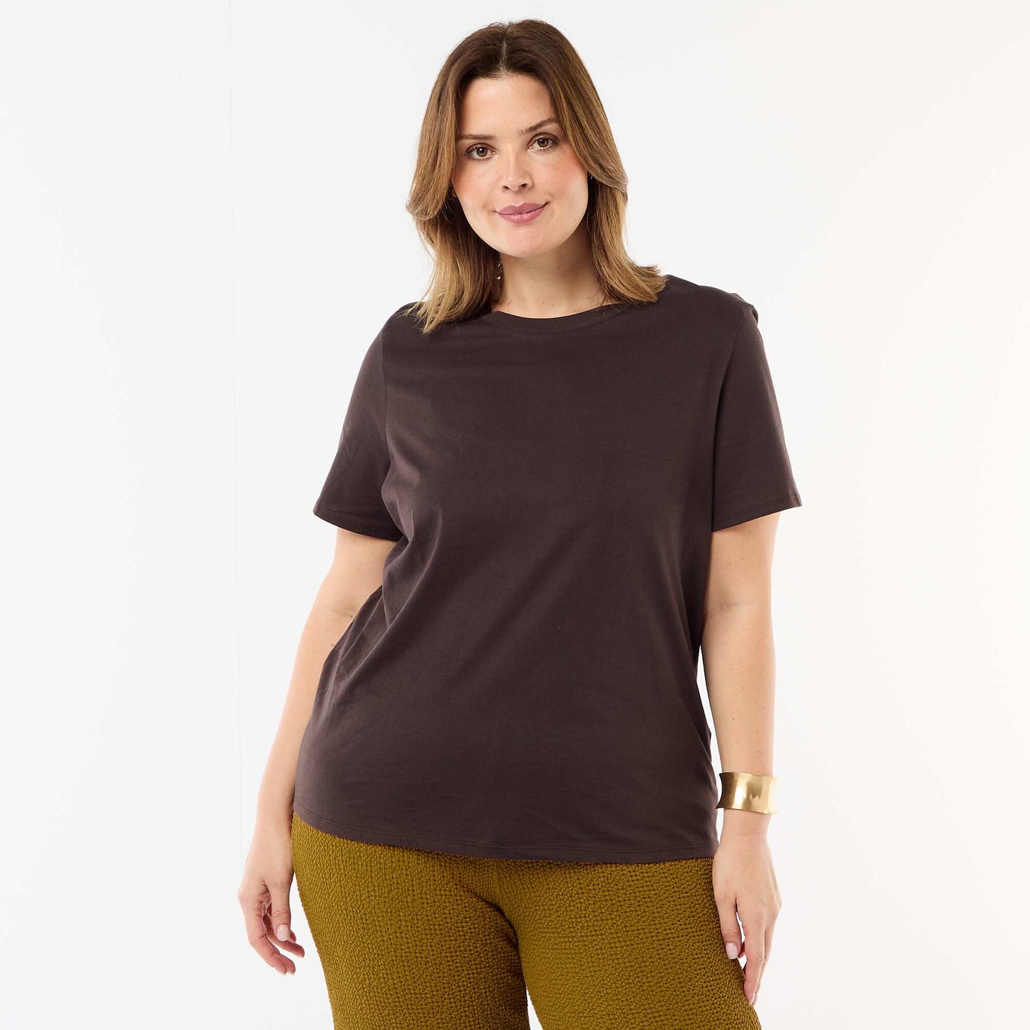 T-shirt en maille jersey manches courtes MARRON