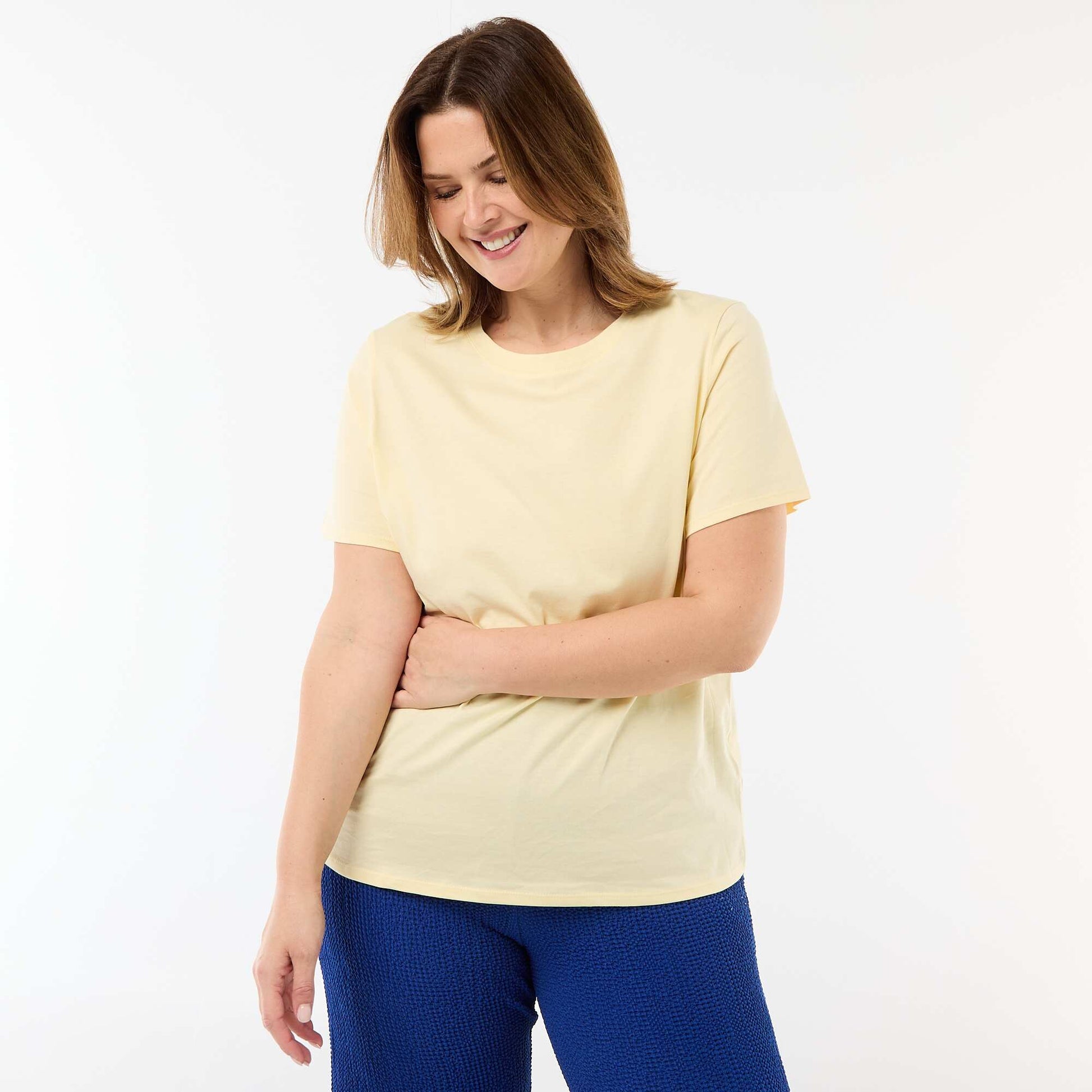 T-shirt en maille jersey manches courtes JAUNE