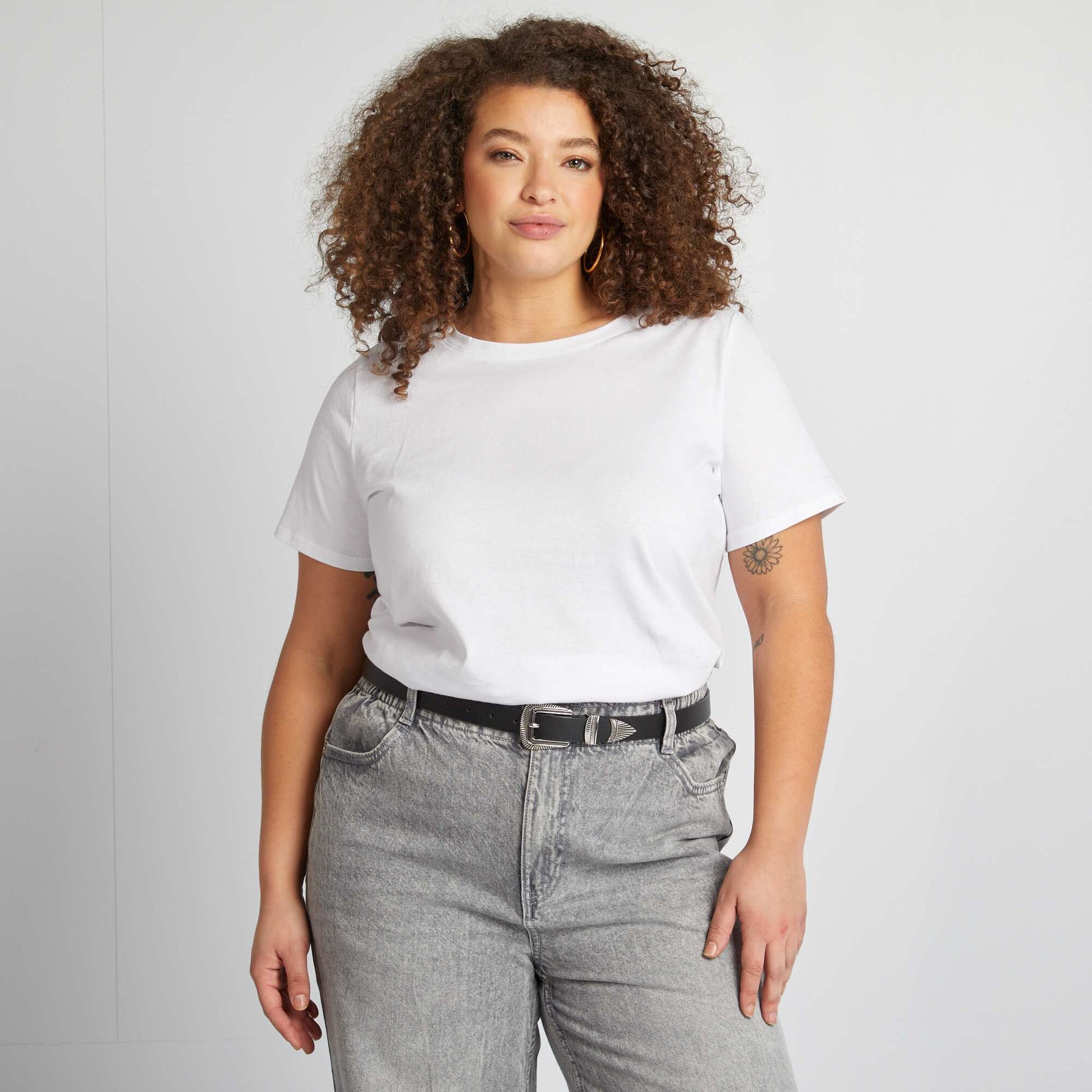 T-shirt en maille jersey manches courtes BLANC