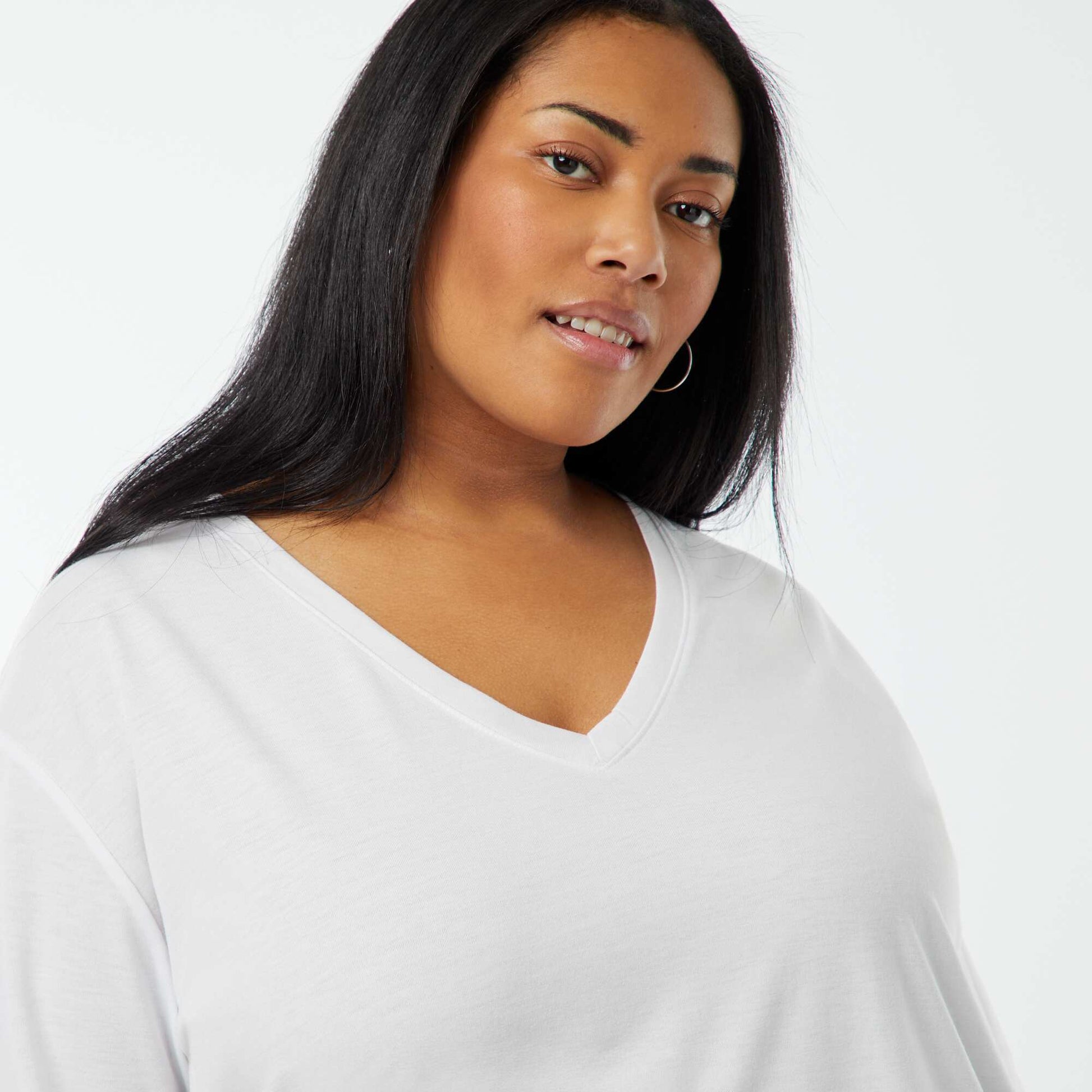 T-shirt basique uni col V BLANC