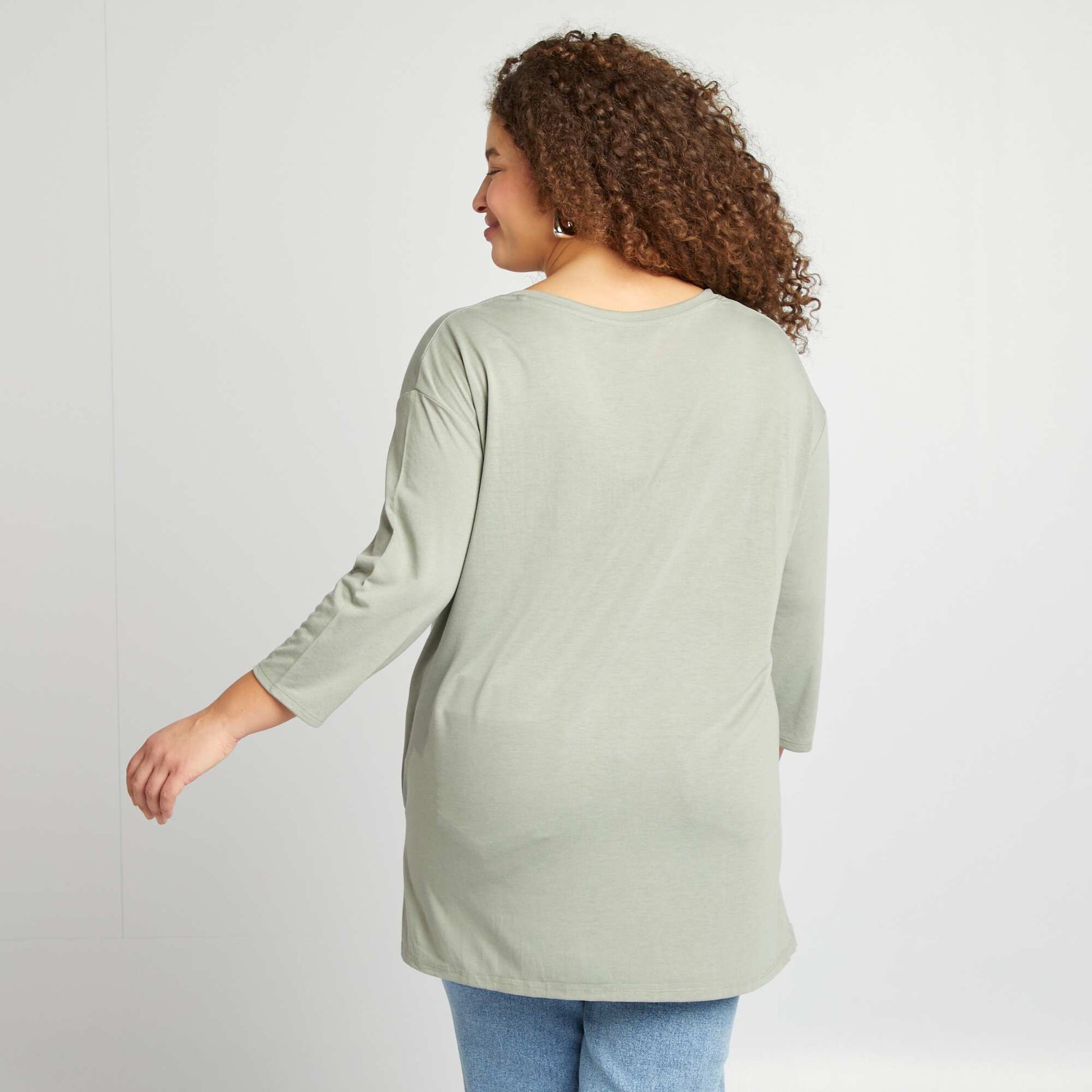 T-shirt long col V VERT