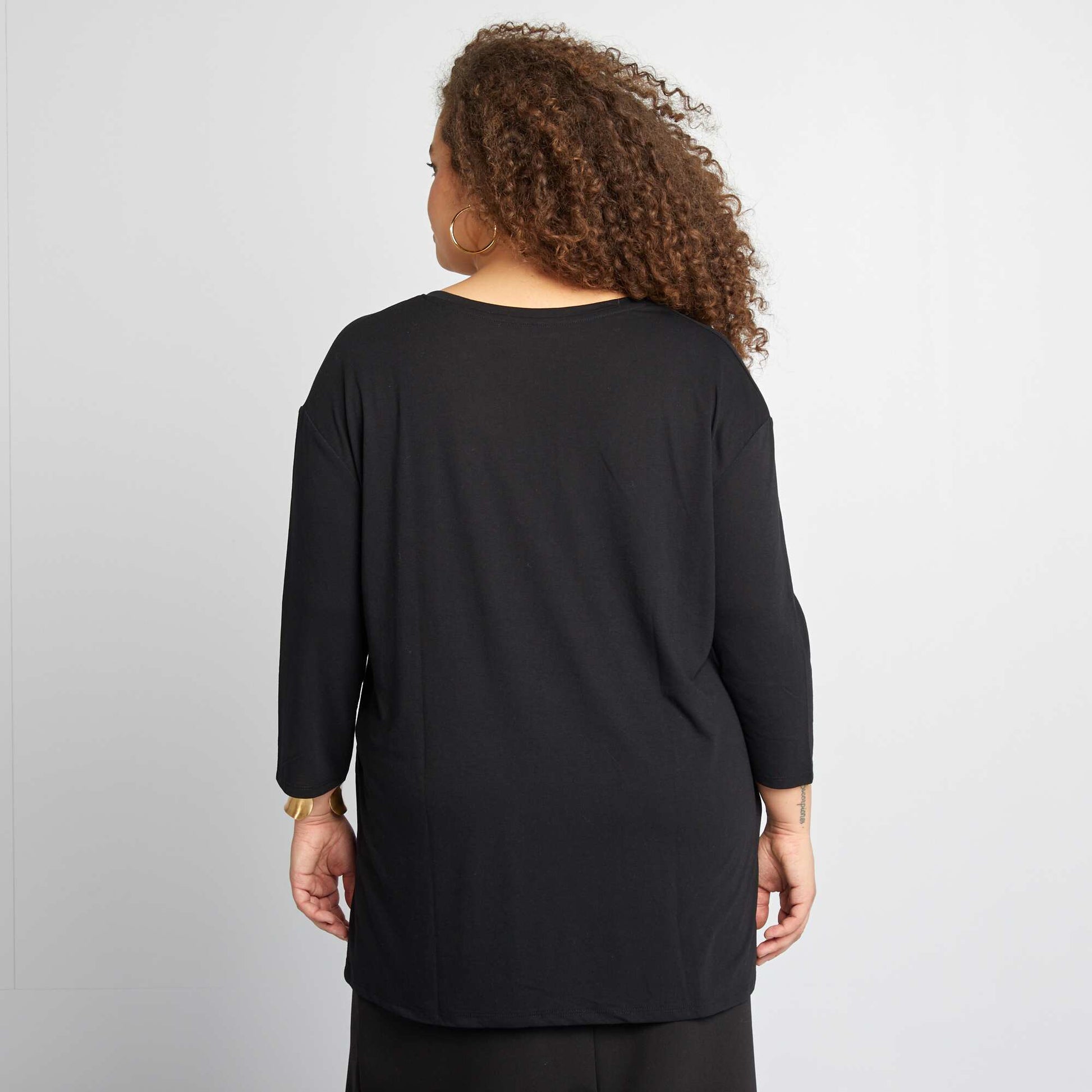 T-shirt long col V NOIR